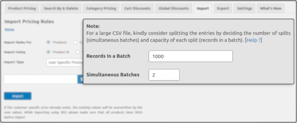 Settings for the CSP import functionality