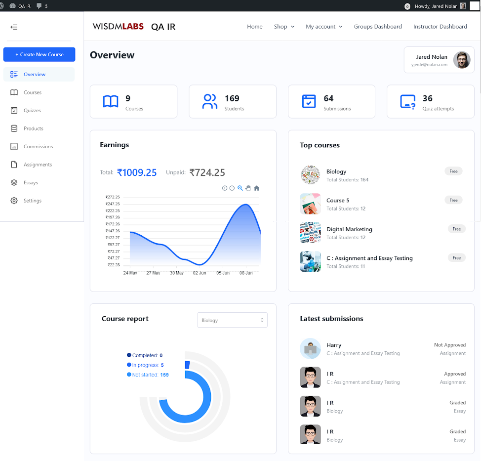 Instructor Role Frontend Dashboard