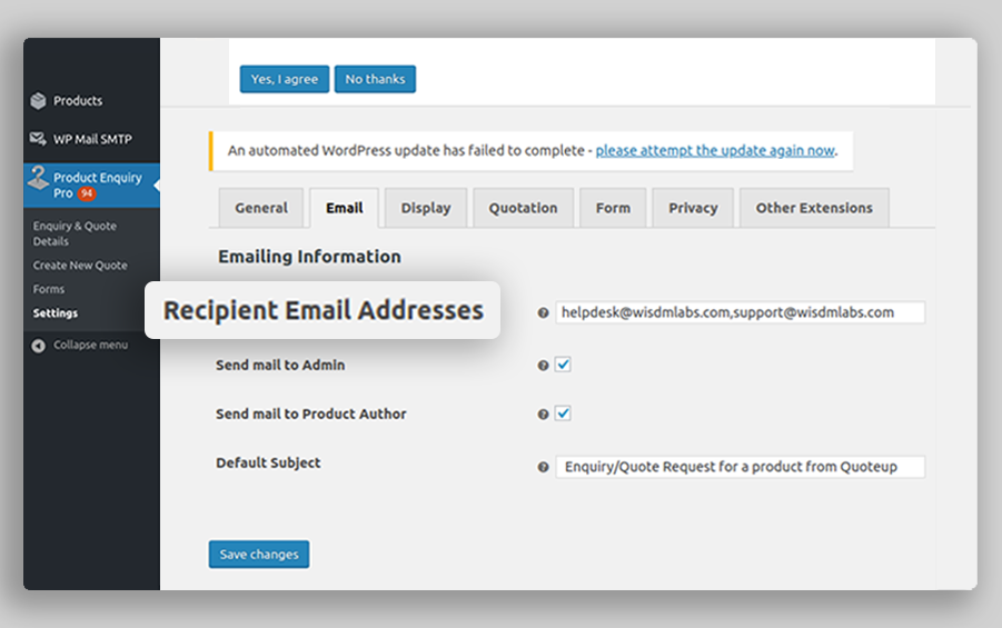 Multiple Recipients for Inquiry Emails woocommerce request a quote, woocommerce product enquiry, price quotation plugin woocommerce