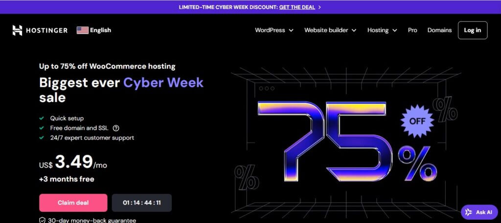 Hostinger WooCommerce hosting plan