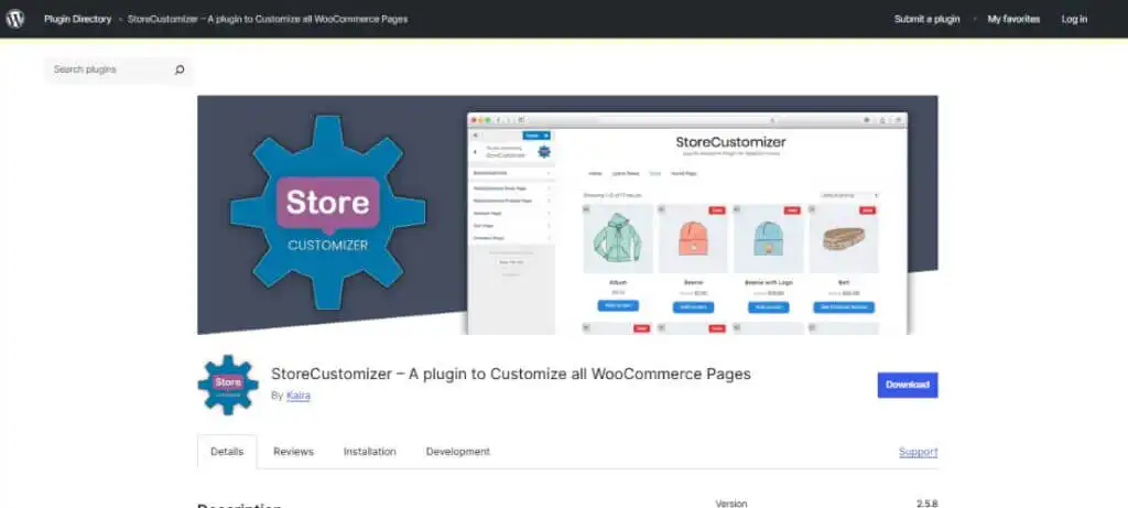 blog 5.11 StoreCustomizer plugin on WordPress dashboard