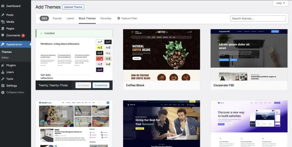blog 5.2 WordPress dashboard for accessing site editor