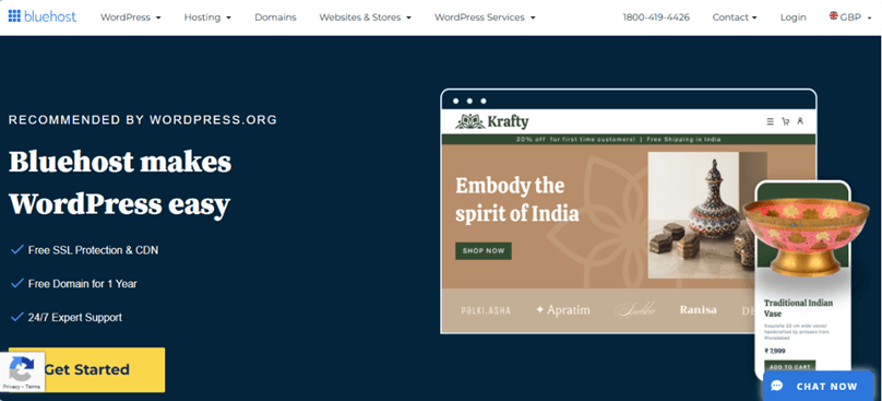 Bluehost hosting platform