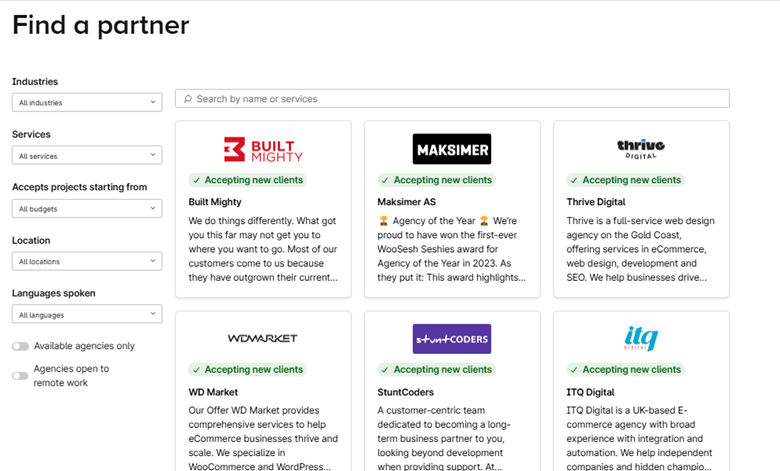 Authorized WooCommerce service providers