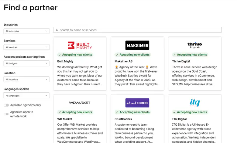 Authorized WooCommerce service providers
