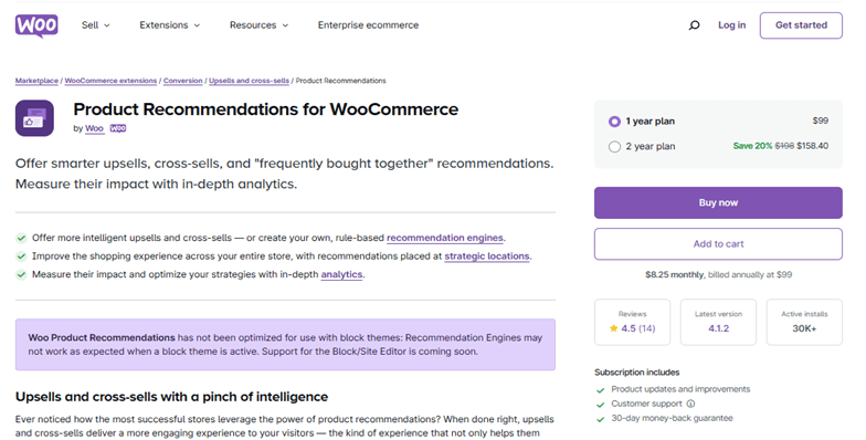 Extension product recommendations for WooCommerce store