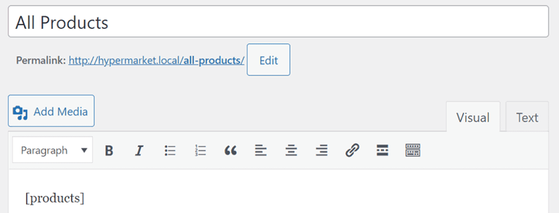 adding products shortcode 