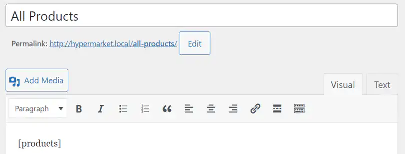 adding products shortcode 