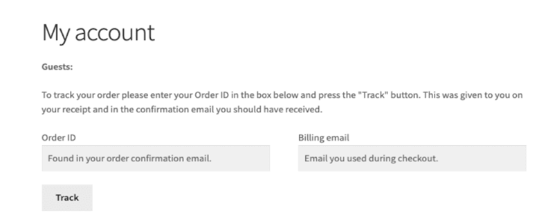 WooCommerce order tracking details page