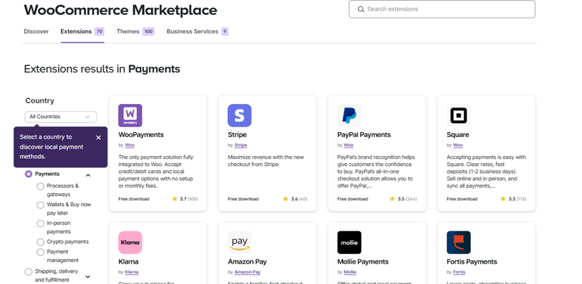 Different payment gateways on the WooCommerce platform