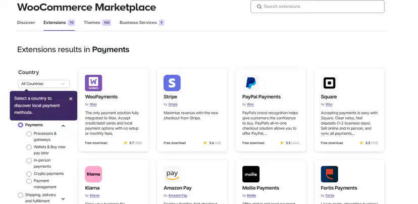 Different payment gateways on the WooCommerce platform