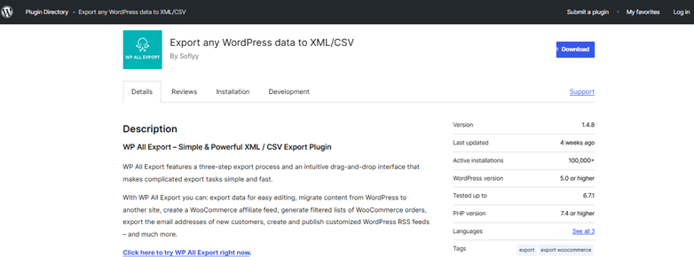 WP All Export plugin for order export