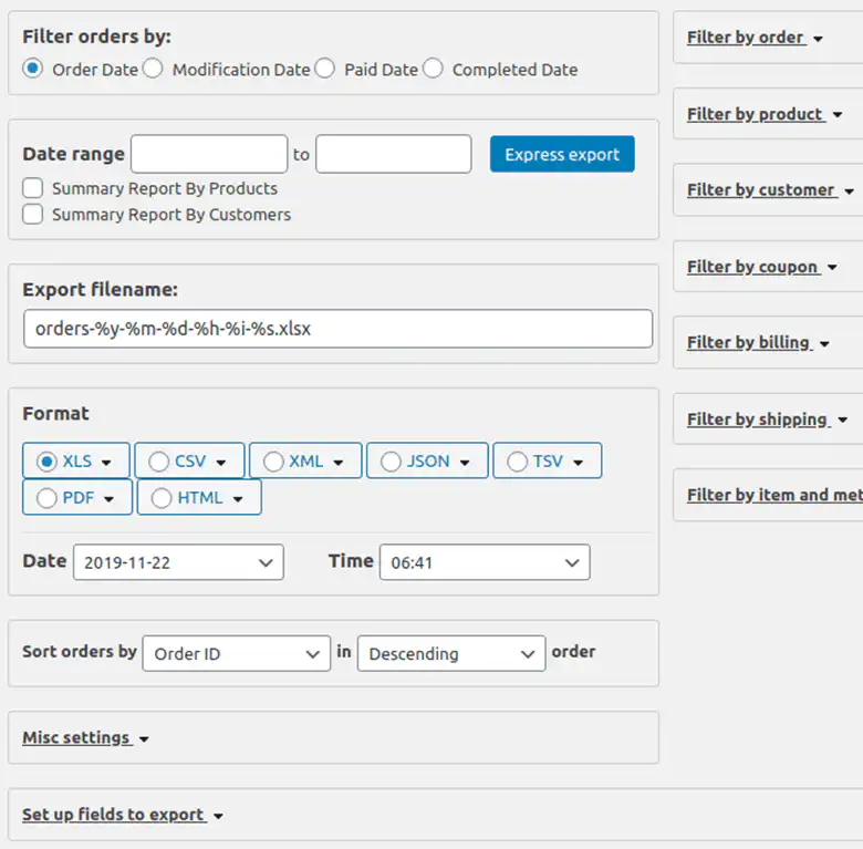 Default Advance Order Export Plugin view after installation. 