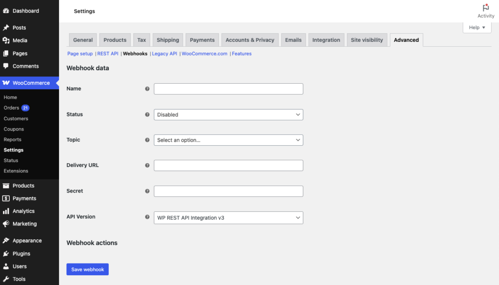 woocommerce settings webhook add 1
