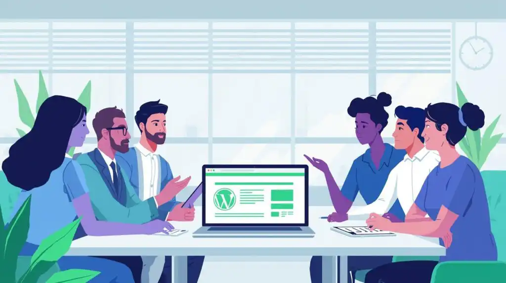 create an illustration that shows hiring a wordpress developer create an illustration that shows hiring a wordpress developer
