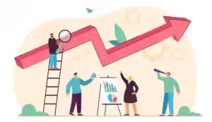 21683376 Tiny business people with growing graph of progress report 21683376 Tiny business people with growing graph of progress report